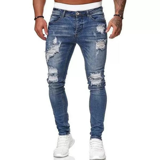 Mens & Unisex Denim Trousers | Straight-Leg Loose Fit Mid Waist Medium Wash Floor-Length Pants